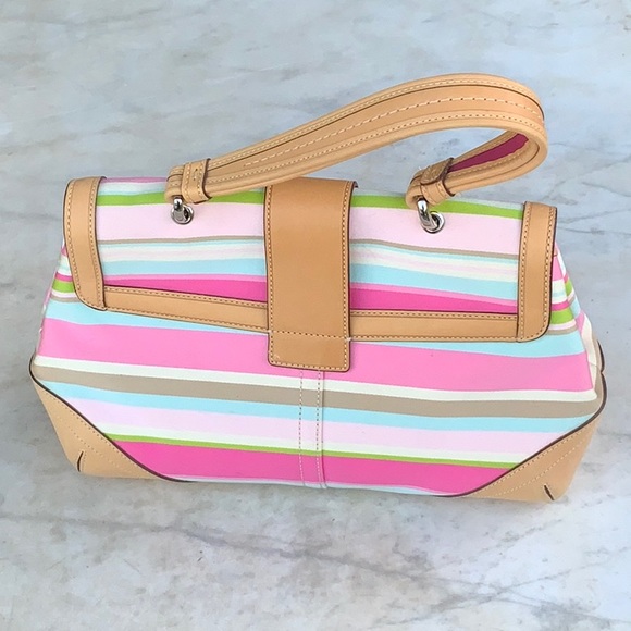 COACH HAMPTON STRIPE VACHETTA HAND BAG NEW WITH TAGS VINTAGE PINK - Picture 4 of 15